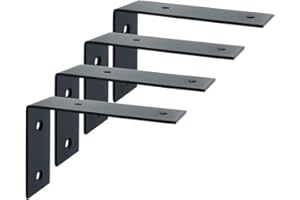 MOOCHE Shelf Brackets, 4 Pcs Widen L-Shape Brackets for Wall Shelves, Stainless Steel 90° Right Angle Shelf Support for Wood, Black(125*85*45mm)