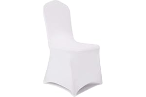 GLOBAL GOLDEN Chair Covers Wedding 50Pcs White Chair Covers Polyester Spandex Stretch Removable Washable Slipcovers Chair Covers for Wedding Banquet Celebration Dining Party (Flat, 50)