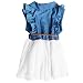 KKia Baby Girls Sleeveless Pleated Polka Dot Panelled Lace Jeans Belt Dress White 18-24 Months
