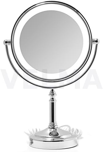 VELMA - SWITCH STAND - LED108 3x - Two-sided LED lighted cosmetic mirror / magnifying mirror / men's shaving mirror / make-up mirror - 3x magnification + normal size - high gloss chromed brass - 100 % rust-free - Premium quality!