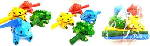 Frog Guiro, Hand Carved Croaking Frog instrument. Small x4 Funky Colours.
