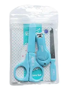 U-GROW Baby Grooming kit 3 Pcs Manicure Set with Nail Clipper, Scissors & Delicate File Kids Nail Care Safety for Newborn, Infants (Blue)
