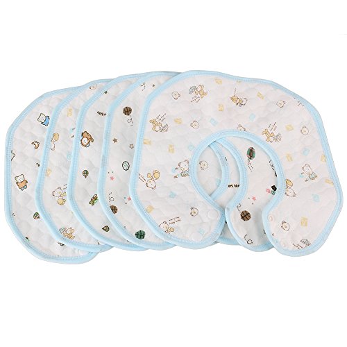 Blue Soft Cotton Cute Infants Kids Boy Girl Waterproof Lunch Bibs Saliva Towel Pack of 5