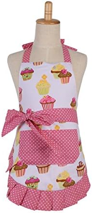 Kid's Girl's Cotton Floral Apron with Pockets, Adjustable Long Ties for Kitchen Cooking, Baking ,Printing and Gardening, 43*48 cm