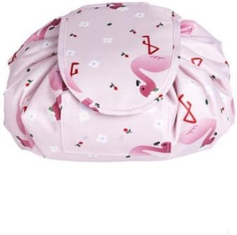 X charmer Lazy Drawstring Make Up Bag Women Bag Magic Cosmetic Pouch Large Travel Capacity Storage (Pink Flamingo)