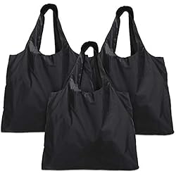 Luxja 3pcs Sac Courses, Sac Shopping Pliable, Mini Maxi Shopper, ECO Sac, Lavable, Durable, léger, Noir