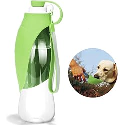 HJHY Botella de agua portátil para mascotas, dispensador de agua de viaje reversible y ligero para perros o gatos, hecha de silicona para alimentos (20 oz) (Green)