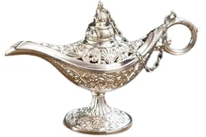 VOANZO Metallo intagliato Aladdin Magic Vintage Home Tea Oil Pot Arte araba Artigianato Regalo Raro Leggenda retrò Colore Aladdin Genie Light (Argento)