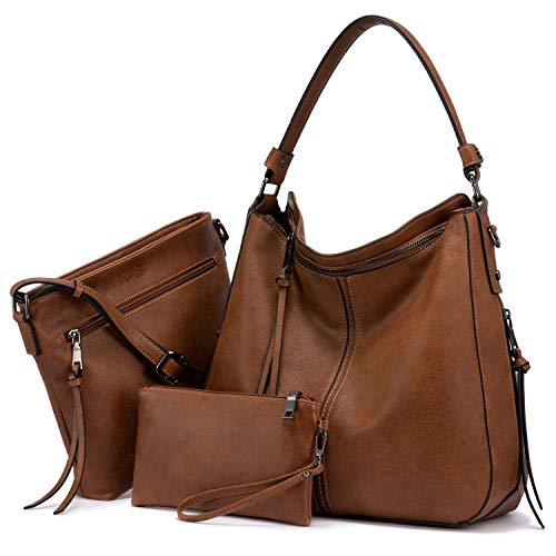 Realer Borsa da donna grande Shopper Borsa in pelle Borsa a tracolla Borsa a tracolla Portafoglio Hobo Donna Borsa Set per Ufficio Scuola Einkauf Viaggio 3 pezzi Marrone