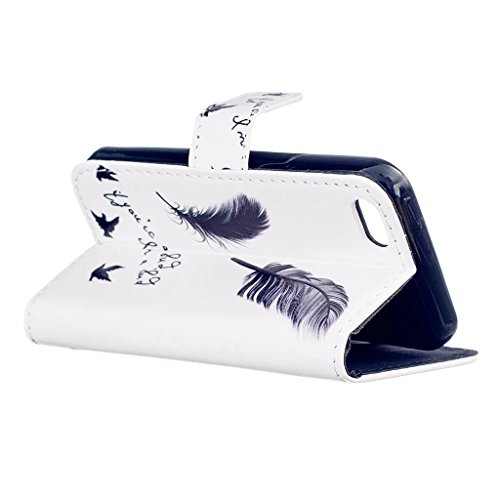 MUTOUREN für iPhone 5C Hülle Schutzhülle PU Leder Bookstyle Handyhülle Brieftasche Wallet Schale Portemonnaie Klapphülle mit Standfunktion Taschen kratzfeste Stoßfest Magnetic Snap Bumper Schale – Schwarz Feder + Stylus Touch Pen - 5