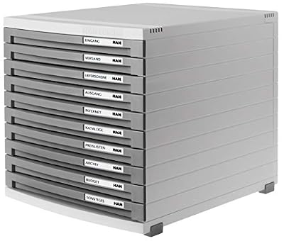 HAN 1510-19, module à tiroirs CONTUR, système d'organisation moderne, extensible, qualité premium pour une organisation professionnelle avec 10 tiroirs fermés, gris clair-gris foncé