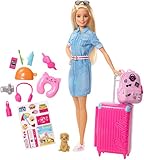 comprar barbie fashionista articulada Las niñas viajarán por todo el mundo con la imaginación gracias a Barbie y su conjunto de juego de viaje inspirado en la nueva serie de Barbie. ¡La muñeca viene con un perrito de compañero de viaje, su equipaje y más de diez accesorios! 