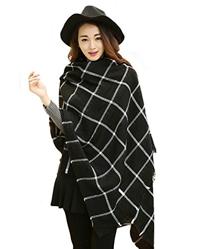 Minetom Women's Plaid Scarf Oversized Multifunction Fall Winter Soft Warm Long Scarves Cape Shawl