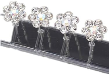 6 Of SPARKLY Silver flower DIAMANTE STONE HAIR PINS Diamante Crystal Bridal Hair