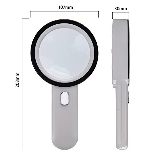 Lupa de mano extra grande y luz LED  XYK 20X mejor tama  o jumbo de lupa para lectura  inspecci  n  explorar  pasatiempos y m  s  blanca 