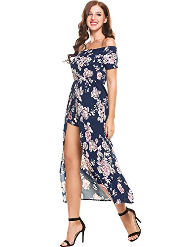 Meaneor Damen Strandkleid Sommer Blumen Drucken Jumpsuit Bodycon Kleid sexy Clubwear Overall Kurze Hose Playsuit mit Blumen - 3