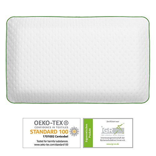 sofi Reisekissen Aloe Vera | Orthopädisches & ergonomisches Nackenstützkissen | Hautpflegend | Kissen aus viscoelastischem Gelschaum | Reise Nackenkissen für Flugzeug, Auto, Zug | 40x24x10 cm - 4
