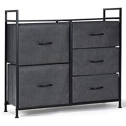Costway Meuble de Rangement avec 5 Tiroirs Amovibles en Tissu Commode Etagère Tiroir pour Chambre, Appartements, Studio 83x29x77CM Charge Jusqu'à 50 KG