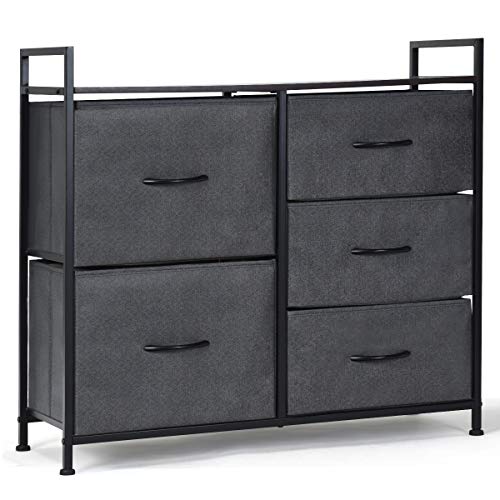 Costway Meuble de Rangement avec 5 Tiroirs Amovibles en Tissu Commode Etagère Tiroir pour Chambre, Appartements, Studio 83x29x77CM Charge Jusqu'à 50 KG