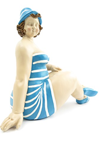 Dekofigur Mollige Frau sitzend Badeanzug Retro Art Frauenfigur Dicke Badepuppe Figur Akt Baddeko Badezimmer Deko