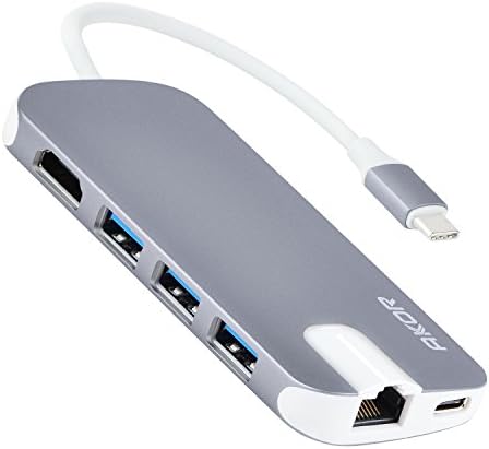 AKOR 8-in-1 USB C Hub with Type-C Power Delivery and 3 USB 3.0 Ports, 4K Video HDMI Port, RJ45 Gigabit Ethernet, SD / TF Card Reader for MacBook / MacBook Pro / Google Chromebook Pixel