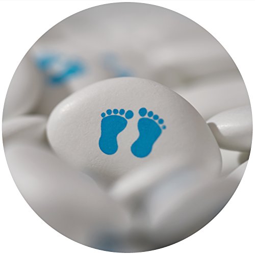 250g Schokodragees Taufe EinsSein® bedruckte Füßchen Baby Blau Dragees Schokolinsen Taufmandeln Zuckermandeln Schokomandeln Taufe Segnung Weihe Weihung Junge Mädchen weiss herz schoko spruch hellblau - 3