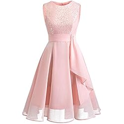 Kinlene Vestido de Mujer - Vestido de Fiesta de Noche Casual Swing Dress Elegantes de Noche Vestido Encaje sin Mangas Floral de la Vendimia de Las Mujeres (Rosa, 2XL)