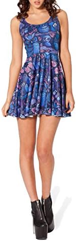 SOTW New Sexy Womens Galaxy Cartoon Adventure Time Sleeveless Pleated Skater Dress Clubwear Ball Party, Midnight Owl