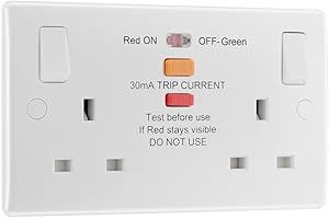 BRITISH GENERAL BG Electrical Double Switched Socket with Type A RCD Protection, White Moulded, Round Edge, 13A, 822ARCD-01