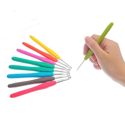 LemonBest® 9 Stück Aluminium Häkelnadeln Nadelset mit bunten Gummigriff, 2mm, 2.5mm, 3mm, 3.5mm, 4mm, 4.5mm, 5, 5.5, 6mm - 2