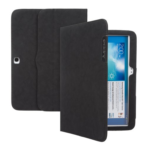 Juppa® Executive Suede Design Finish Hülle Tasche mit Premium Interieur Leder umfasst Ständer Feature, Kartenhalter, Displayschutzfolie, Tragegurt und Eingabestift Kugelschreiber für Samsung Tab 3 10.1 Inch GT P5200 P5210 Tablet (Schwarz / Black) - 3