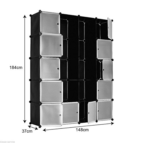 Kronenburg Regalsystem Steckregal Schrank Regal Kleiderschrank Garderobe – 184 x 148 x 37 cm – Schwarz Dekor - 6