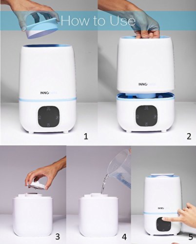 InnoBeta Fountain 3,0 Liter Ultraschall Kühler Nebel Luftbefeuchte, Leise, Automatische Abschaltung, Langanhaltend, mit LED Anzeige Touchpad und Fernbedienung (Blau) und Bonus Thermometer Hygrometer Uhr - 3
