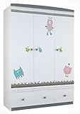 Polini Kids Kinder Kleiderschrank Basic Monsters 3-türig grau weiß, 1188-2