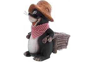 DRAGIMEX wunderschöne Gartenfigur Maulwurf mit Textilhalstuch und Pflanz-Schubkarre,ca. 40 cm groß