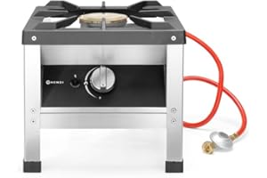 HENDI Hockerkocher, Innen- und Außenbereich, für Propangas, mit Thermoelement, Piezozündung, Brennerkranz aus emailliertem Gusseisen, 425x425x(H)400mm, Edelstahl 18/0