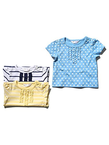 M&Co Baby Girls Ruffle Trim Short Sleeve Stripe And Heart Print T-Shirts Three Pack White 9/12 Mnths