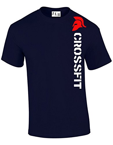 JLB Print Crossfit Spartan Helmet Fan Sport Gym T-Shirt Coupe Classique Qualite Superieure pour Hommes et Adolescents - Marine/Grand