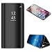 Produktbild Ostop Huawei Mate 20 Lite Spiegel Handyhülle,Galvanisieren Metall PU Leder mit Standfunktion Transparent Ultra Dünn Flip Abdeckung Vorne und Hinten Schutzhülle-Schwarz