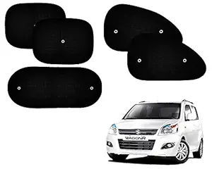 Universal Hub Car Window Sunshades with Vacuum Cups Black Set of 5 for Maruti-Wagon-R-2013