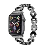 Upxiang Alloy Crystal Link Bracelet Watch Band Strap for Apple Watch Series 4 Armband(40/44mm) (Black, 44 mm)