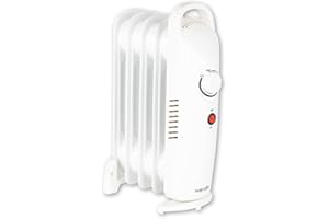 Warmlite WL43002YW 5 Fin Oil Filled Radiator with Adjustable Thermostat and Overheat Protection, 650W, White