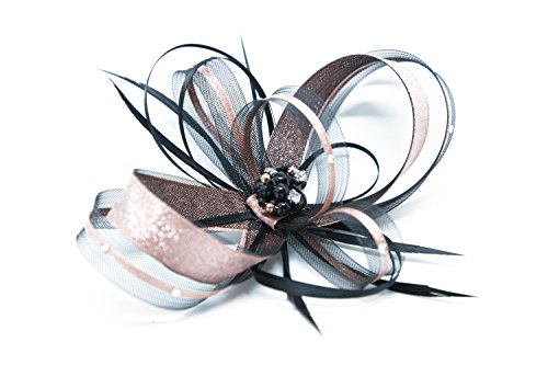 Metallic rose gold and black fascinator with diamantè and bead cluster with comb, clip & alice band