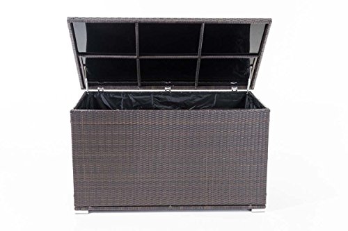 CLP Poly-Rattan Auflagen-Box SAFE, Polsterauflagen / Kissen-Box, 685 Liter, mit Gasliftdämpfer ( Hubautomaitk ) Braun - 3