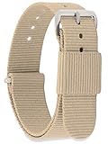 MOMENTO Damen Herren NATO Nylon Ersatz Uhren-Armband mit Edelstahl-Schliesse in Silber und Nylon-Armband in Beige 16mm