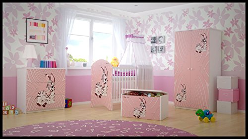 5 PCS BABY NURSERY FURNITURE SET - COT + MATTRESS + WARDROBE + CHEST OF DRAWERS + TOY BOX (model 19)