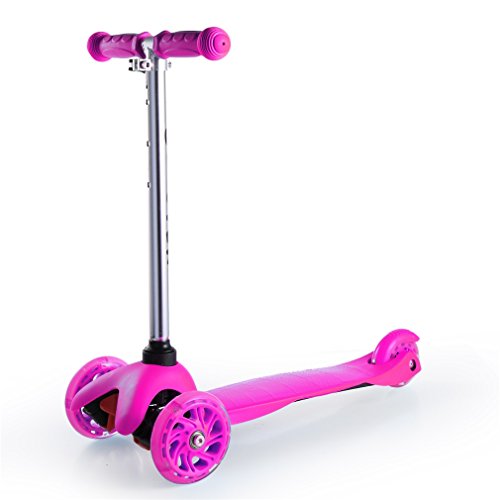 Patinete de 3 ruedas Cimiva Patinete scooter plegable para niños con 3 ruedas y PU LED flash ruedas 90cm altura ajustable (2-10 años), rosa