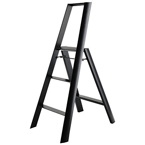Lucano step stool Slim Design 3 step Black Folding Lightweight Aluminum Ladder by Lucano