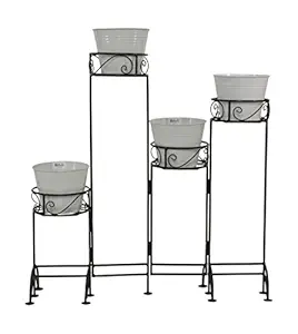 Green Gardenia Iron 4 Pot Stand/Plant Stand/Foldable Stand with 4 Planters-White