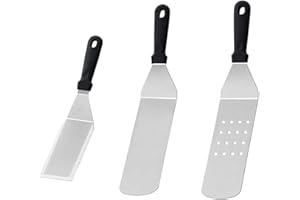 TOKISO LXGKREL Set di spatole per barbecue, in acciaio inox, robusto e stabile, per hamburger, spatola per barbecue, set di posate per barbecue, palette, raschietto per plancha teppanyaki